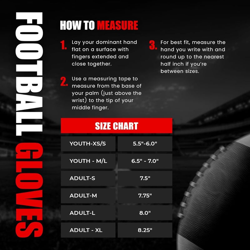 RAYFITS Football Gloves Receiver Gloves Super Sticky Boost Grip & Performance for Games & Training – Youth & Adult Sizes - Image 5
